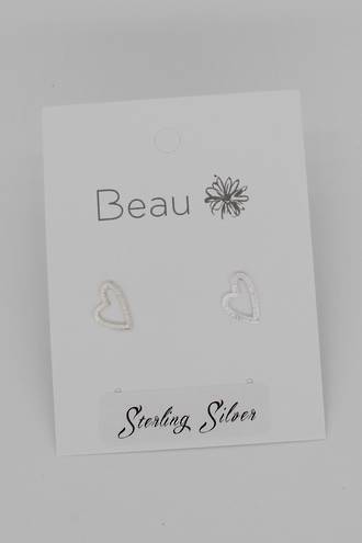 Sterling Silver Brushed Heart Earrings